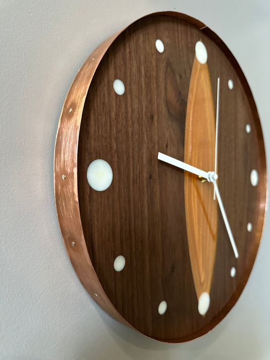 Black Walnut, Copper, Orange/White 14" Wall Clock